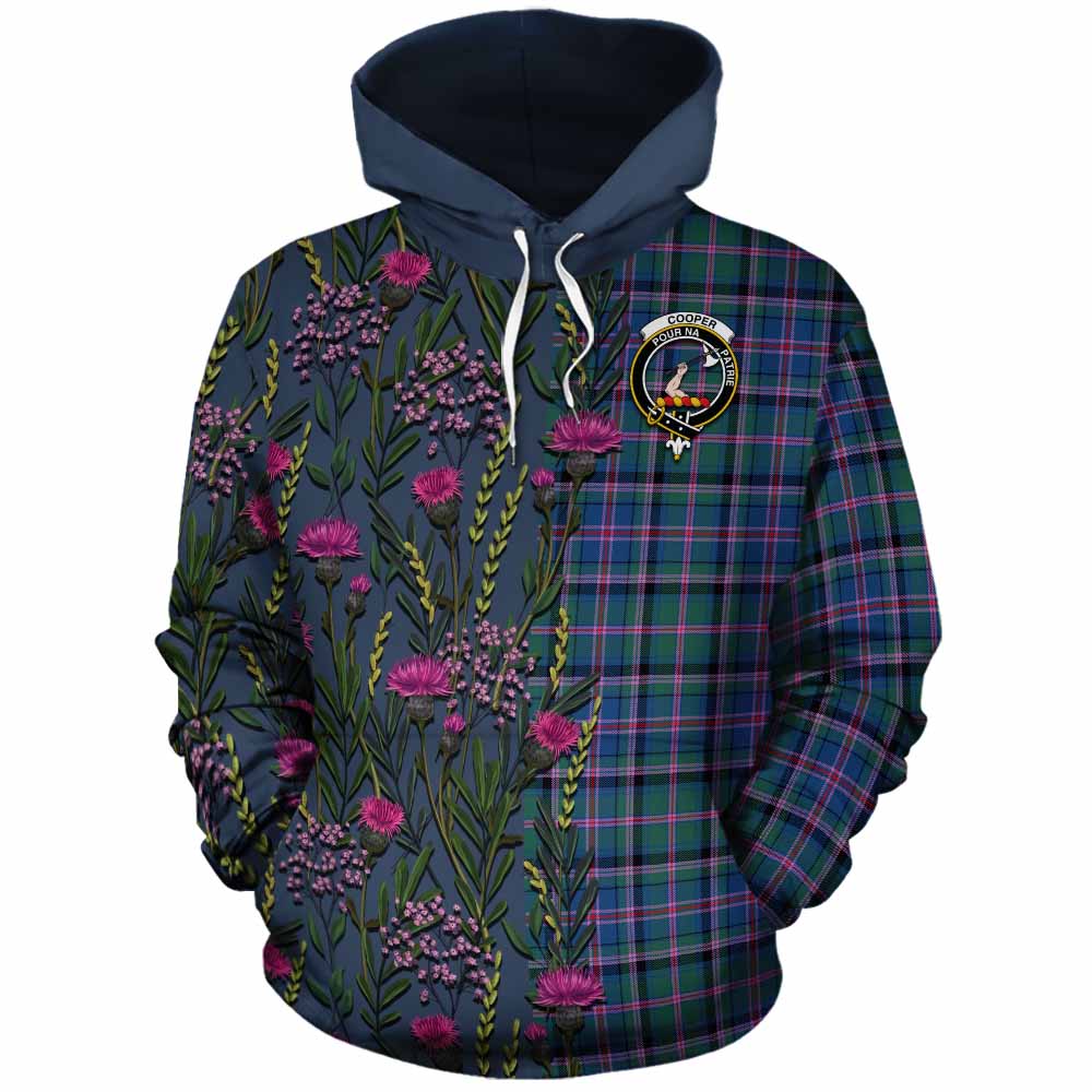 Cooper Family Crest Tartan Cotton Hoodie Scottish Thistle Flower Pattern Half Style - Tartan Vibes Clothing