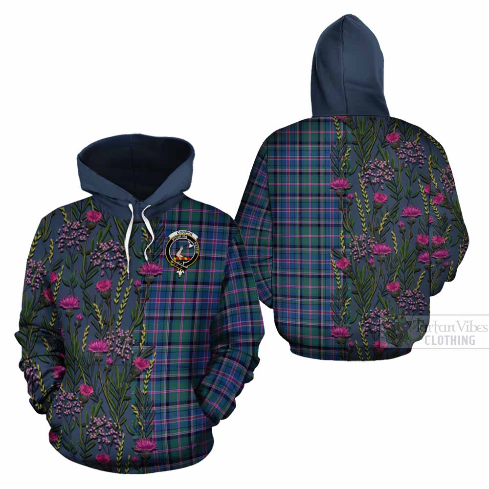 Cooper Family Crest Tartan Cotton Hoodie Scottish Thistle Flower Pattern Half Style - Tartan Vibes Clothing