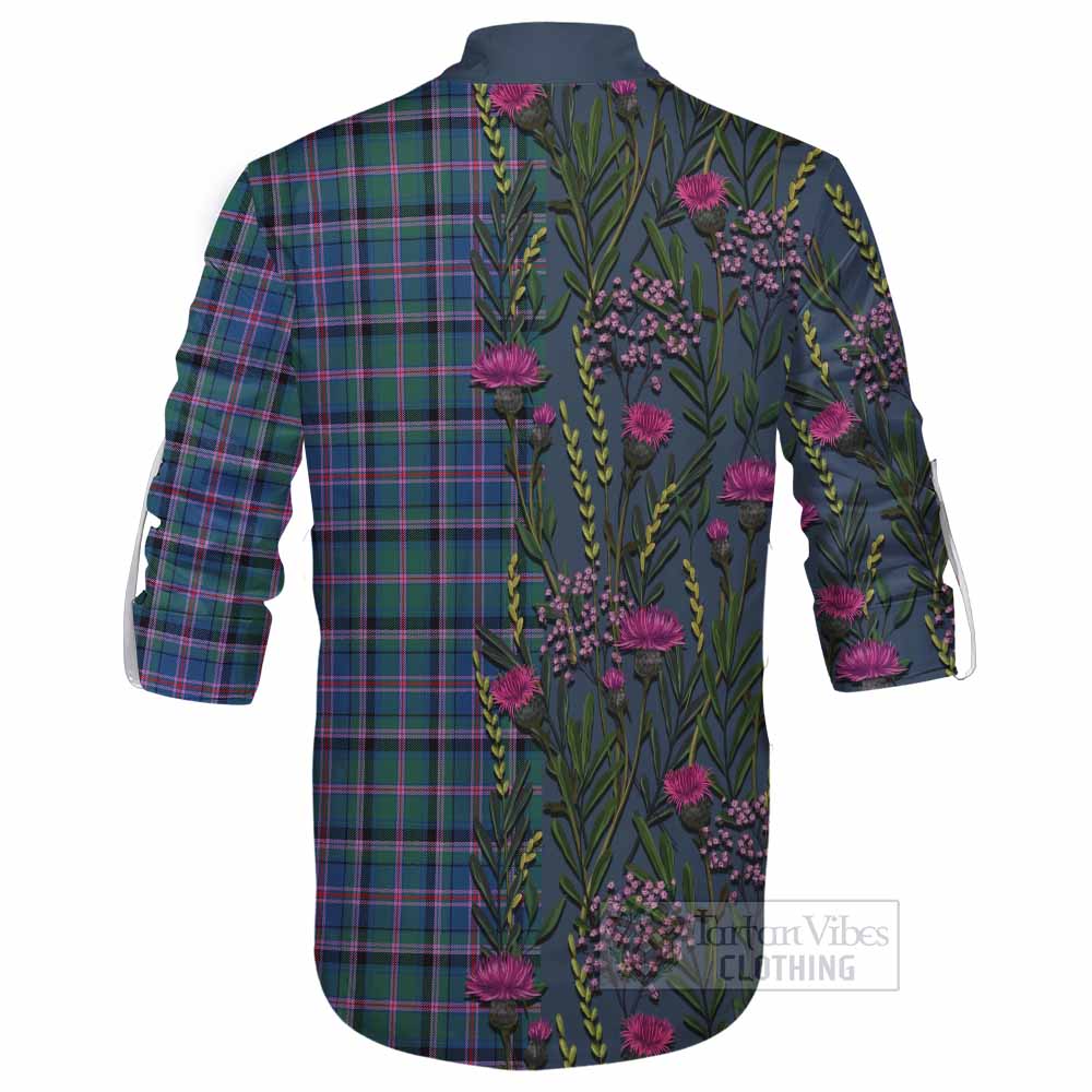 Cooper Family Crest Tartan Ghillie Shirt Scottish Thistle Flower Pattern Half Style - Tartan Vibes Clothing
