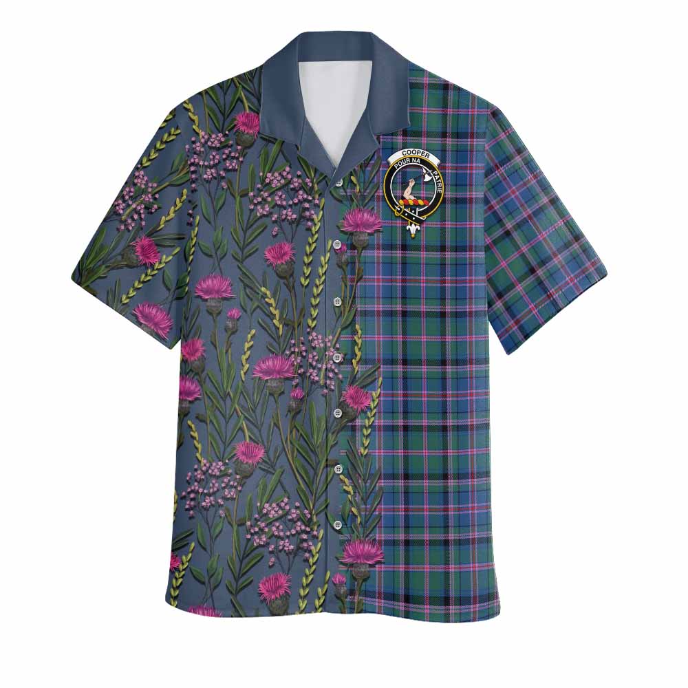 Cooper Family Crest Tartan Hawaiian Shirt Scottish Thistle Flower Pattern Half Style - Tartan Vibes Clothing