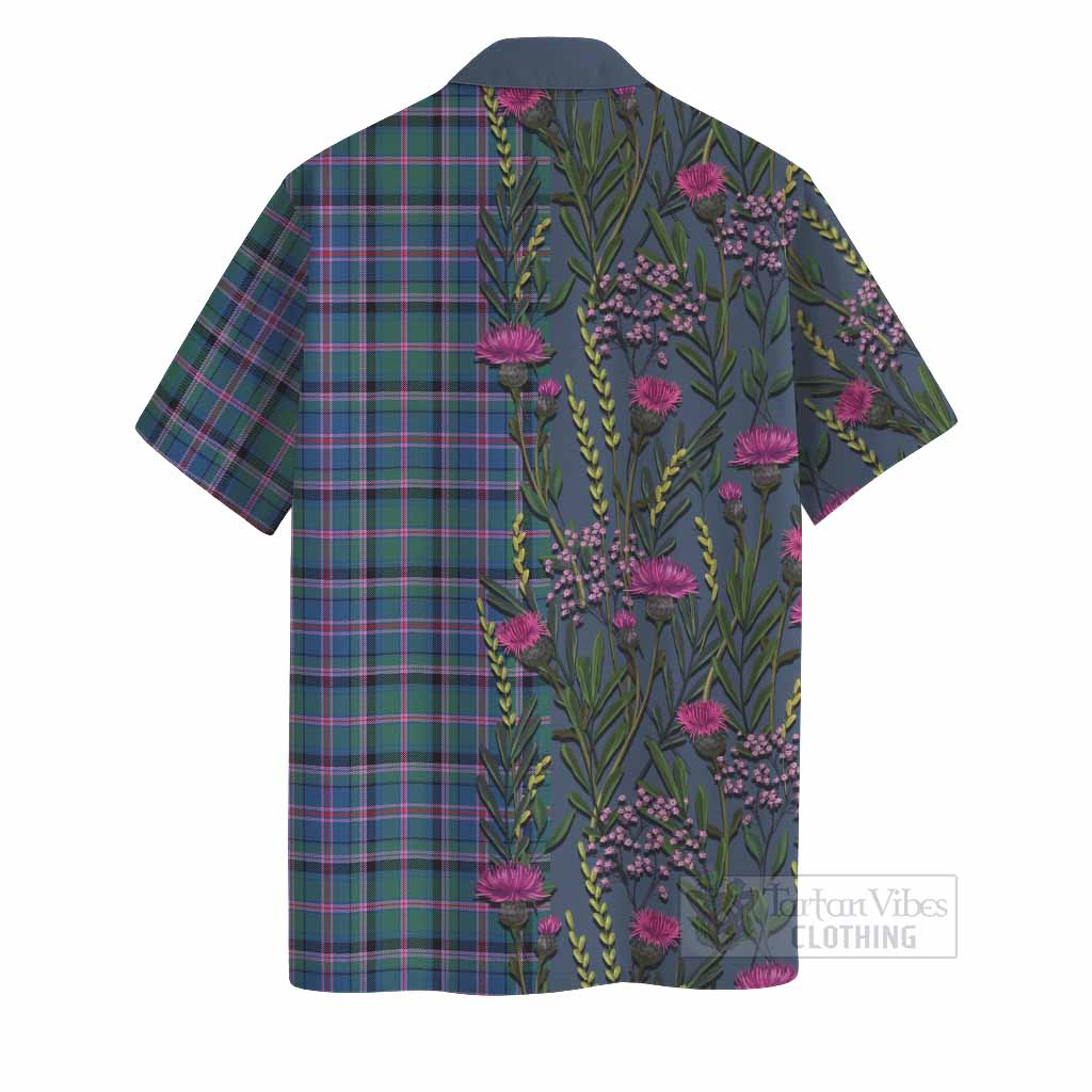 Cooper Family Crest Tartan Hawaiian Shirt Scottish Thistle Flower Pattern Half Style - Tartan Vibes Clothing