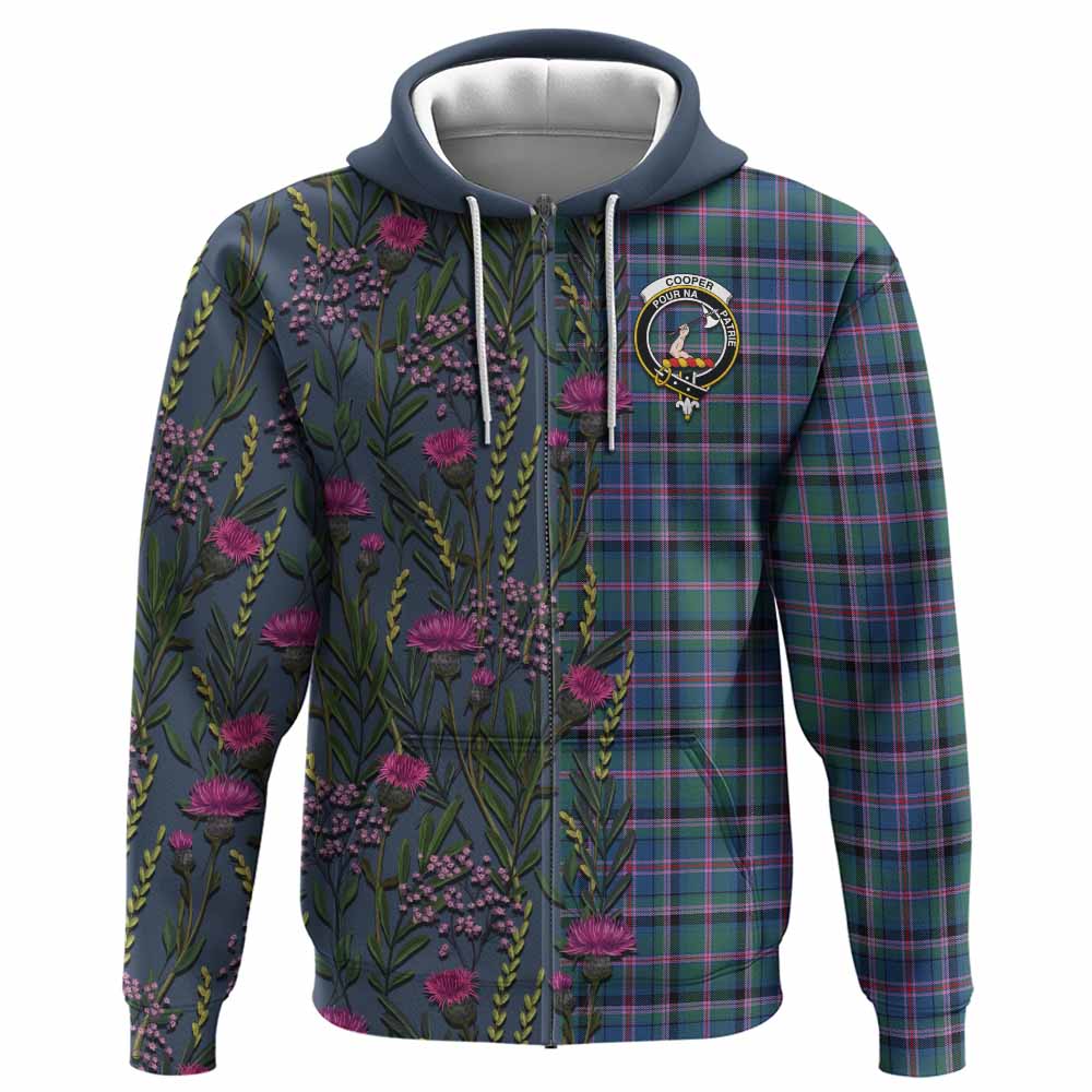Cooper Family Crest Tartan Hoodie Scottish Thistle Flower Pattern Half Style - Tartan Vibes Clothing