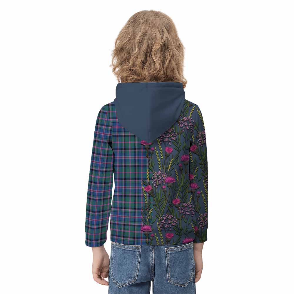 Cooper Family Crest Tartan Kid Hoodie Scottish Thistle Flower Pattern Half Style - Tartan Vibes Clothing
