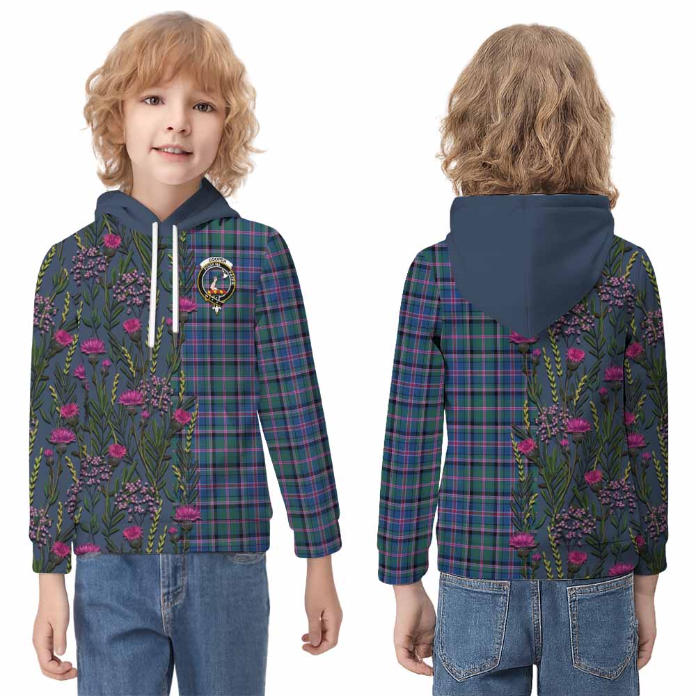 Cooper Family Crest Tartan Kid Hoodie Scottish Thistle Flower Pattern Half Style - Tartan Vibes Clothing