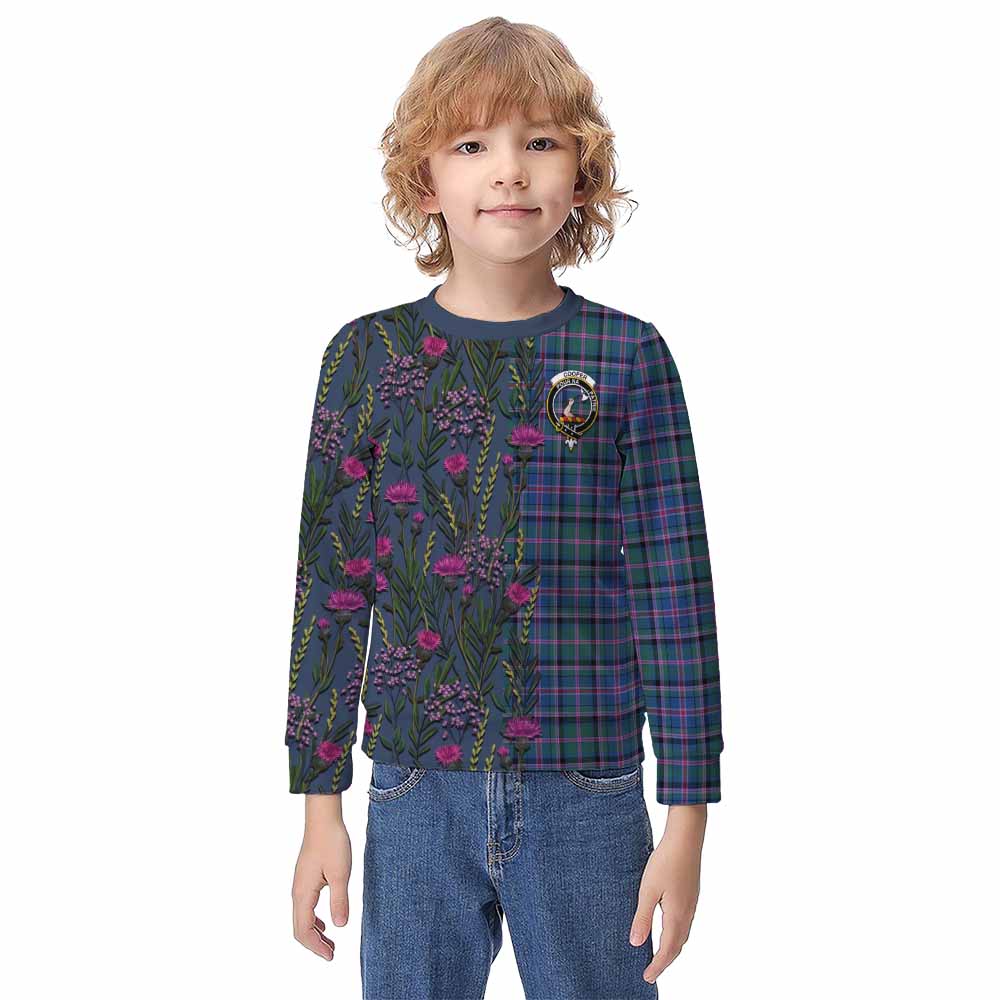 Cooper Family Crest Tartan Kid Knitted Sweatshirt Scottish Thistle Flower Pattern Half Style - Tartan Vibes Clothing