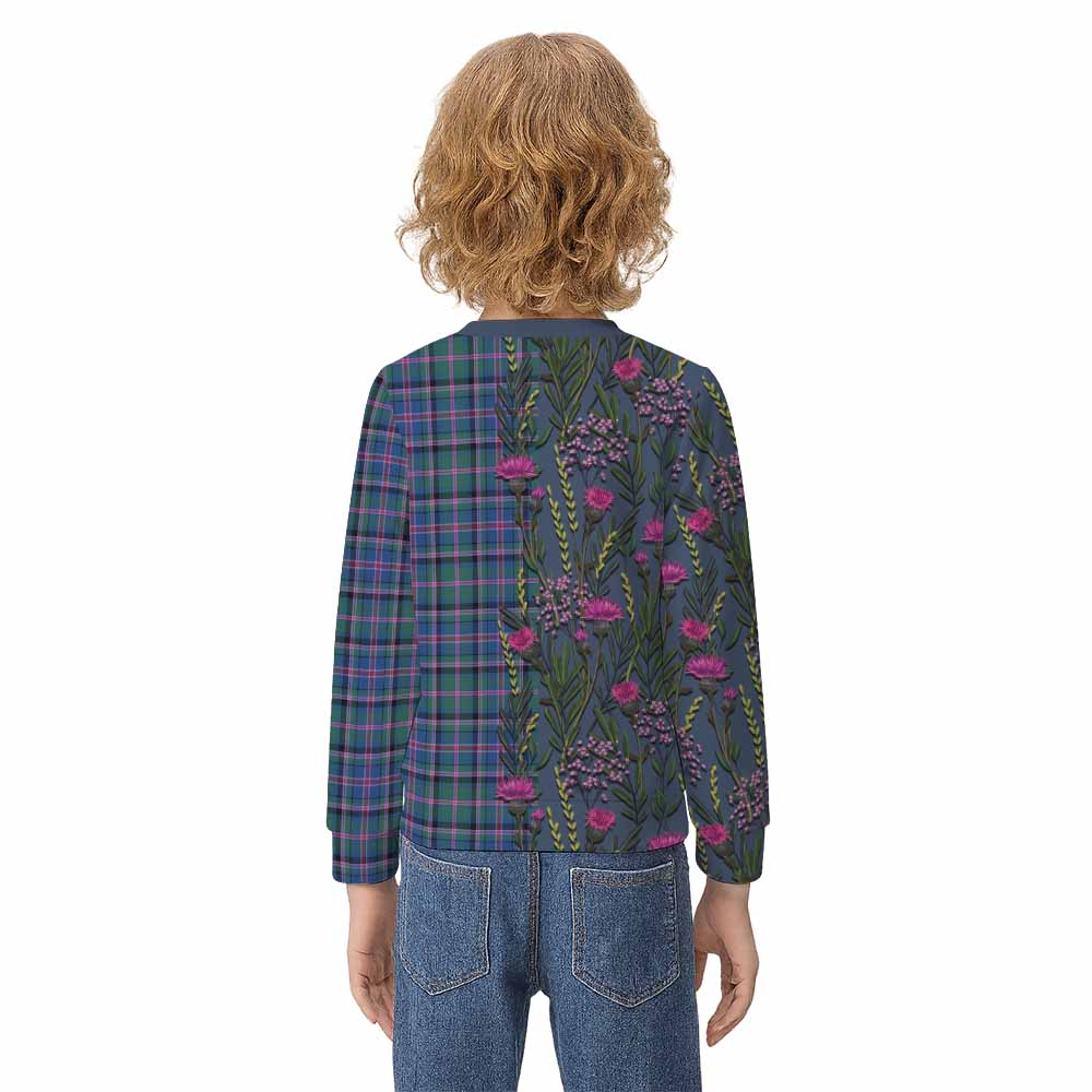 Cooper Family Crest Tartan Kid Knitted Sweatshirt Scottish Thistle Flower Pattern Half Style - Tartan Vibes Clothing