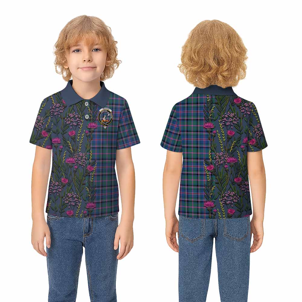Cooper Family Crest Tartan Kid Polo Shirt Scottish Thistle Flower Pattern Half Style - Tartan Vibes Clothing