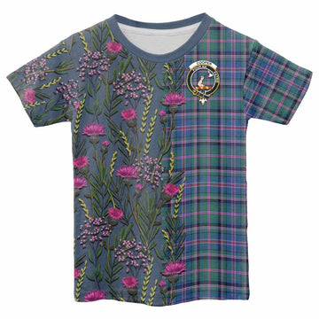 Cooper Family Crest Tartan Kid T-shirt Scottish Thistle Flower Pattern Half Style - Tartan Vibes Clothing