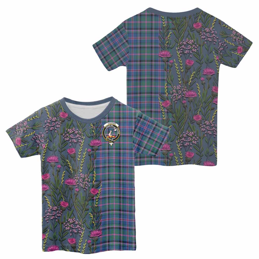 Cooper Family Crest Tartan Kid T-shirt Scottish Thistle Flower Pattern Half Style - Tartan Vibes Clothing