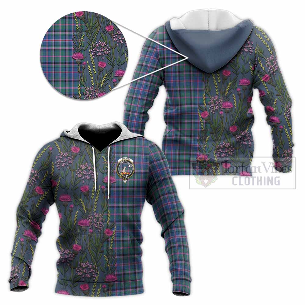 Cooper Family Crest Tartan Knitted Hoodie Scottish Thistle Flower Pattern Half Style - Tartan Vibes Clothing