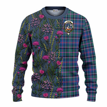 Cooper Family Crest Tartan Knitted Sweater Scottish Thistle Flower Pattern Half Style