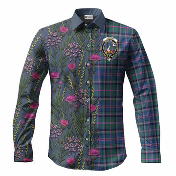 Cooper Family Crest Tartan Long Sleeve Button Shirts Scottish Thistle Flower Pattern Half Style