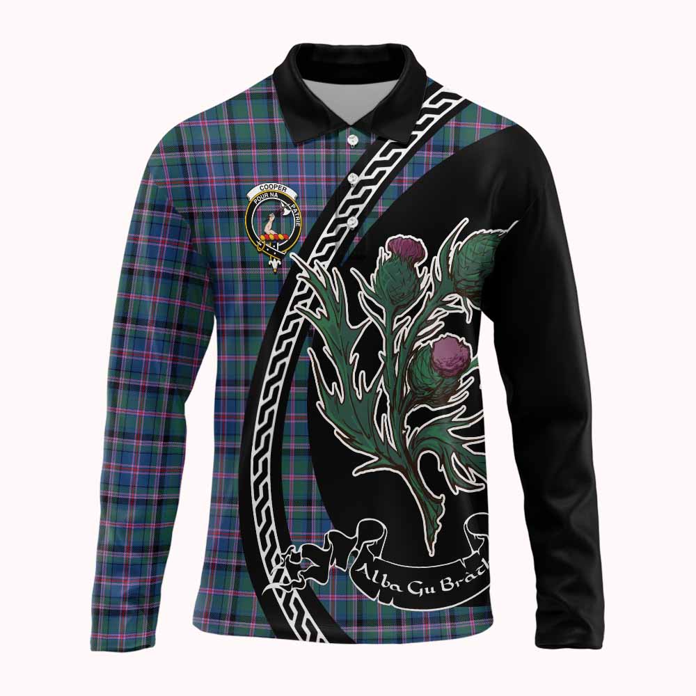 Cooper Family Crest Tartan Long Sleeve Polo Shirt Alba Thistle Inspired - Tartan Vibes Clothing