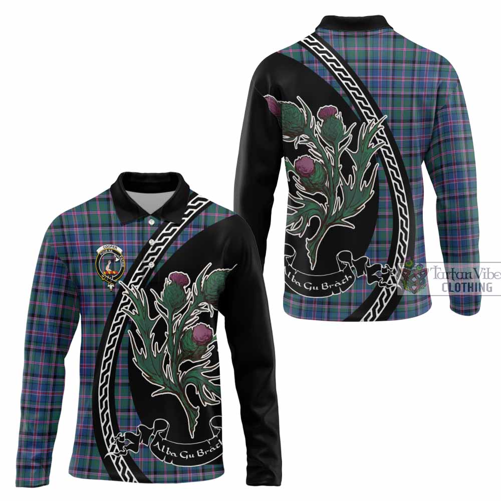 Cooper Family Crest Tartan Long Sleeve Polo Shirt Alba Thistle Inspired - Tartan Vibes Clothing