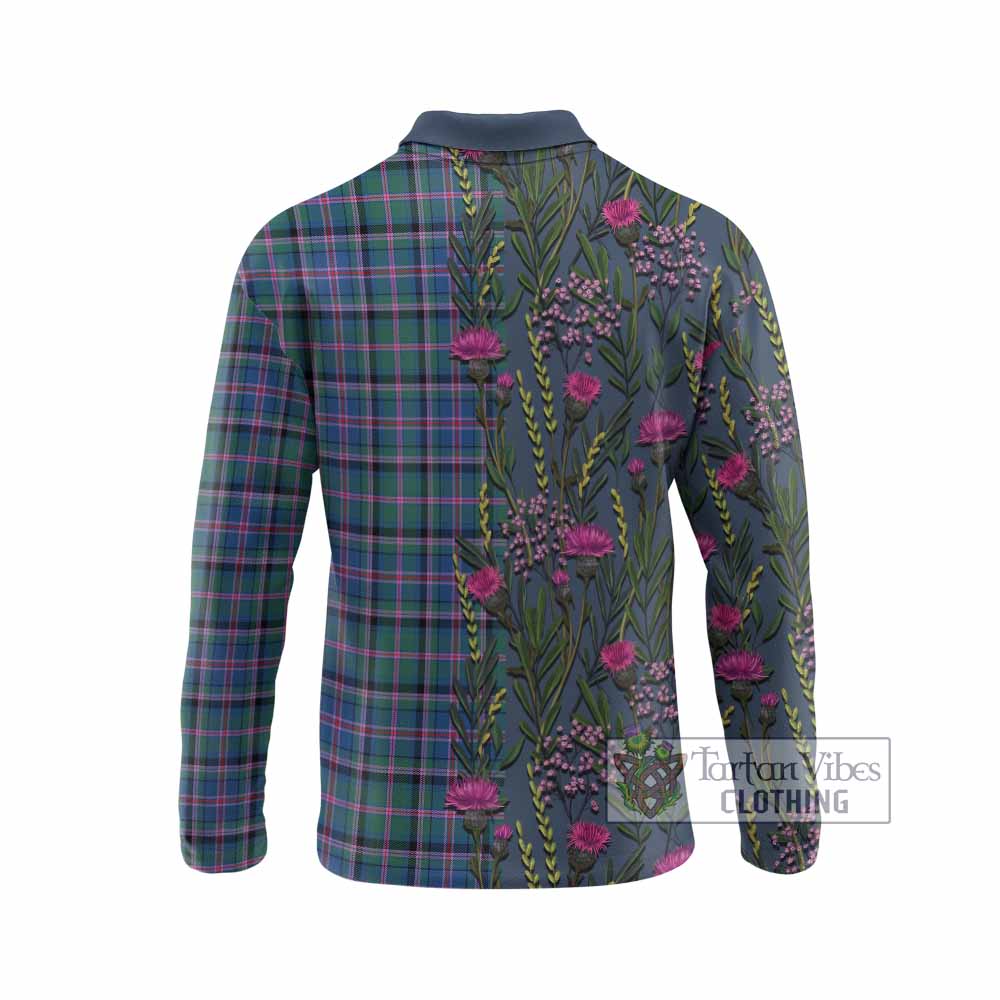 Cooper Family Crest Tartan Long Sleeve Polo Shirt Scottish Thistle Flower Pattern Half Style - Tartan Vibes Clothing