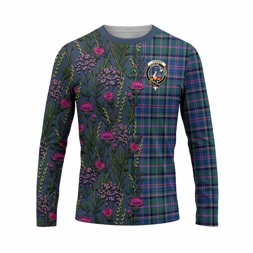 Cooper Family Crest Tartan Long Sleeve T-Shirt Scottish Thistle Flower Pattern Half Style - Tartan Vibes Clothing