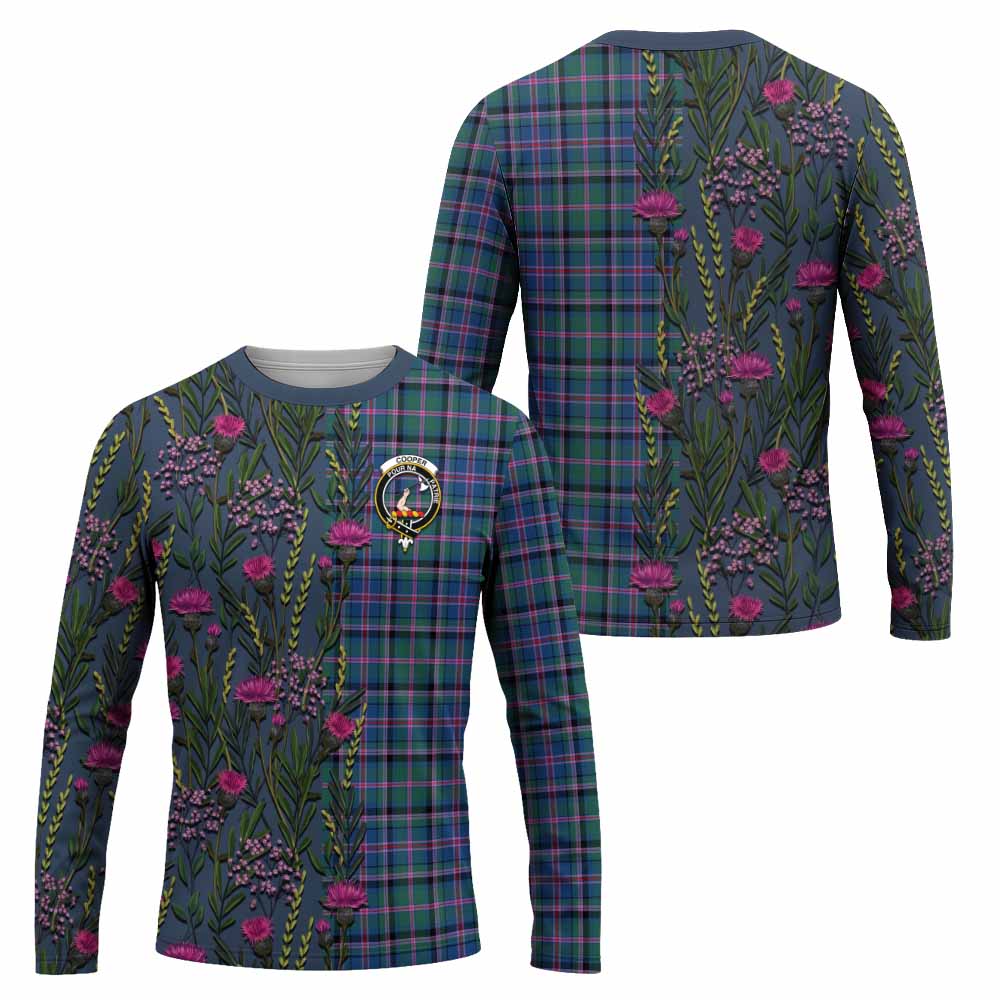 Cooper Family Crest Tartan Long Sleeve T-Shirt Scottish Thistle Flower Pattern Half Style - Tartan Vibes Clothing