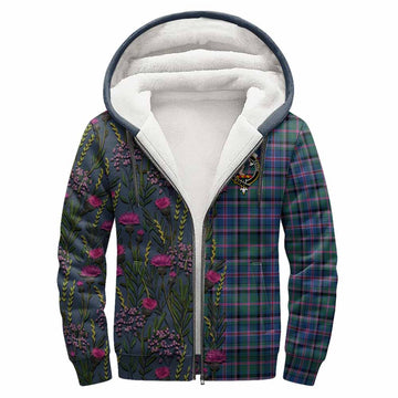 Cooper Family Crest Tartan Sherpa Hoodie Scottish Thistle Flower Pattern Half Style