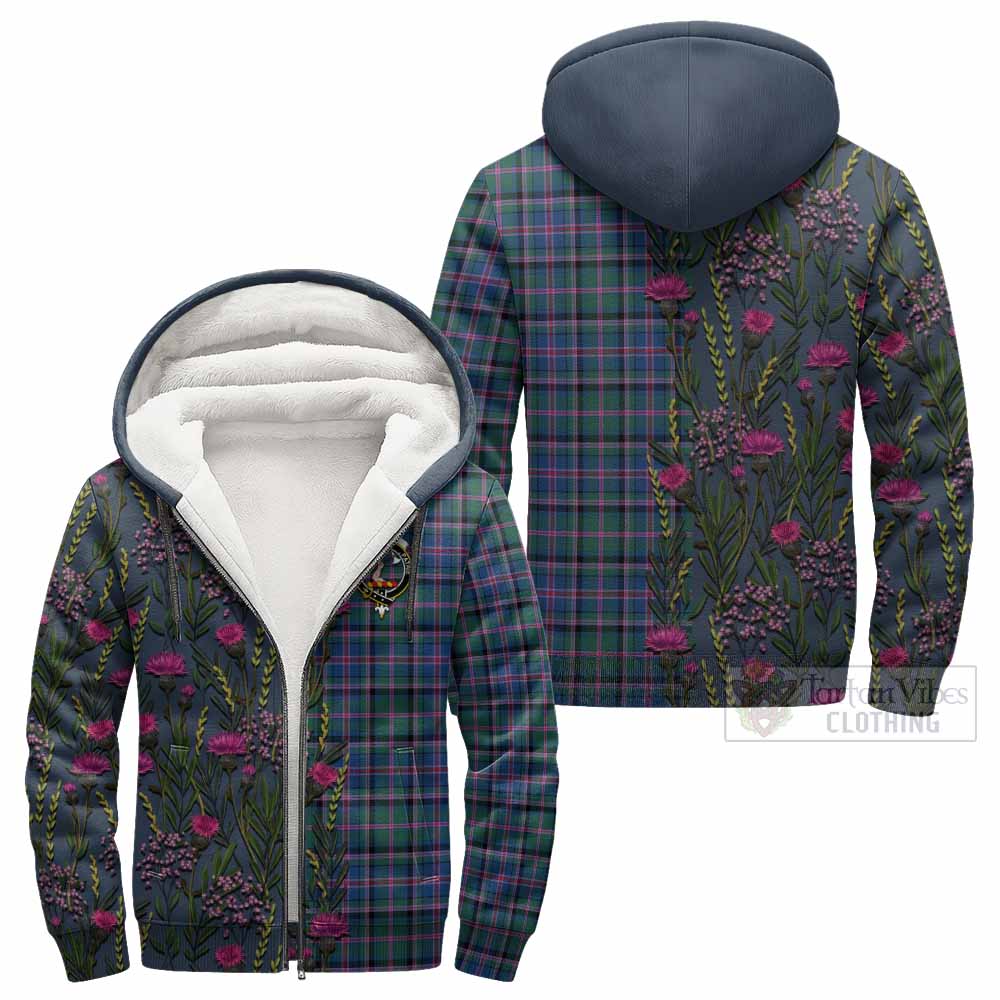 Cooper Family Crest Tartan Sherpa Hoodie Scottish Thistle Flower Pattern Half Style - Tartan Vibes Clothing