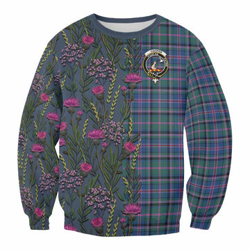 Cooper Family Crest Tartan Sweatshirt Scottish Thistle Flower Pattern Half Style