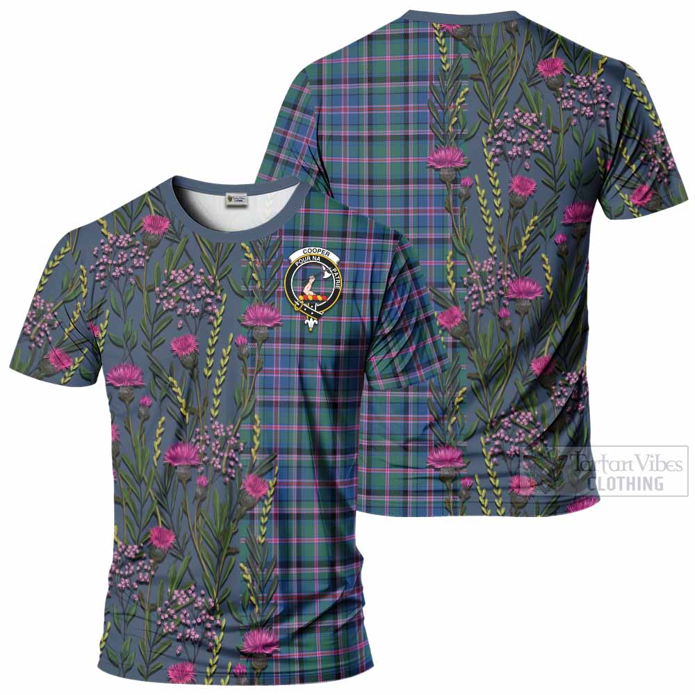 Cooper Family Crest Tartan T-Shirt Scottish Thistle Flower Pattern Half Style - Tartan Vibes Clothing