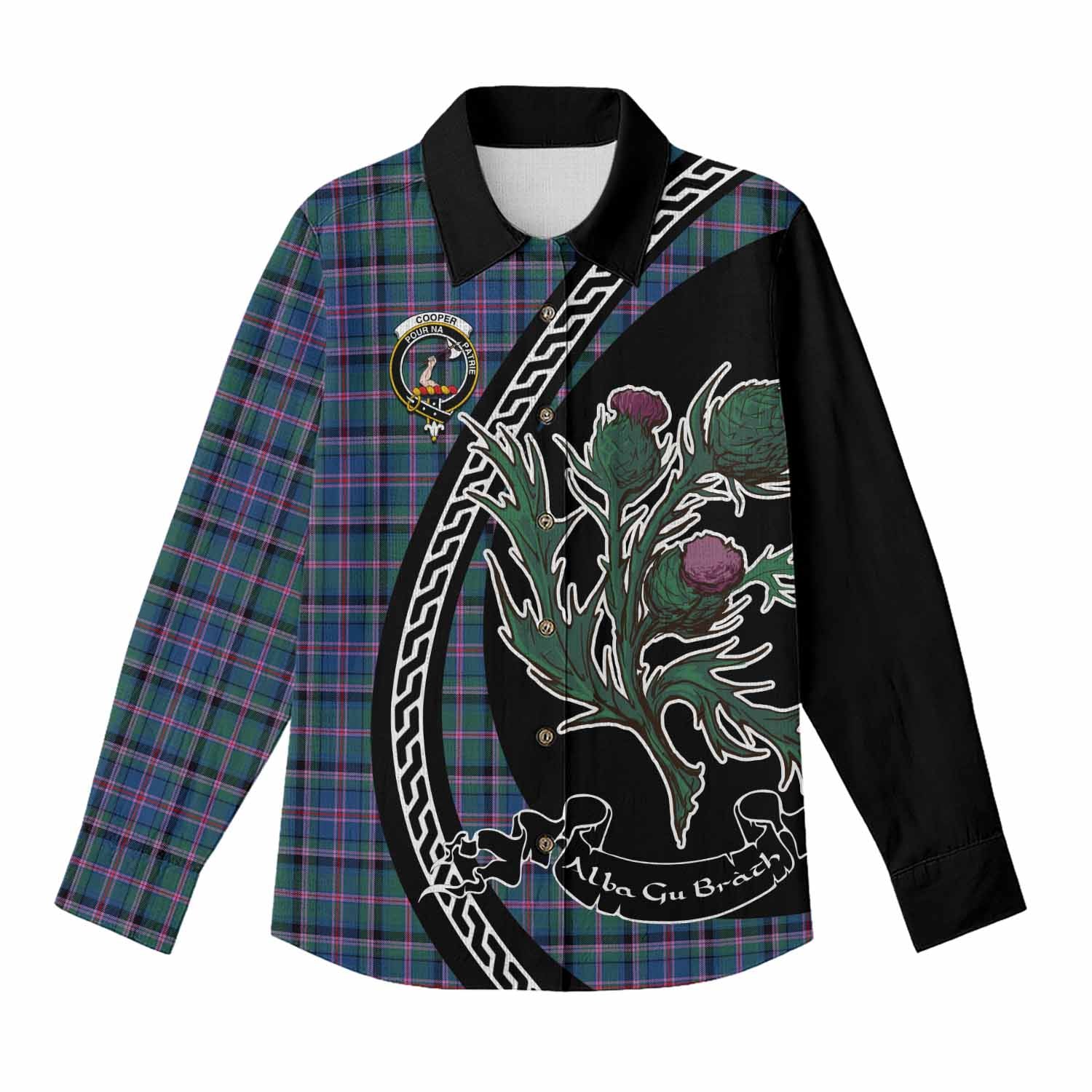 Cooper Family Crest Tartan Women Casual Shirt Alba Thistle Inspired - Tartan Vibes Clothing