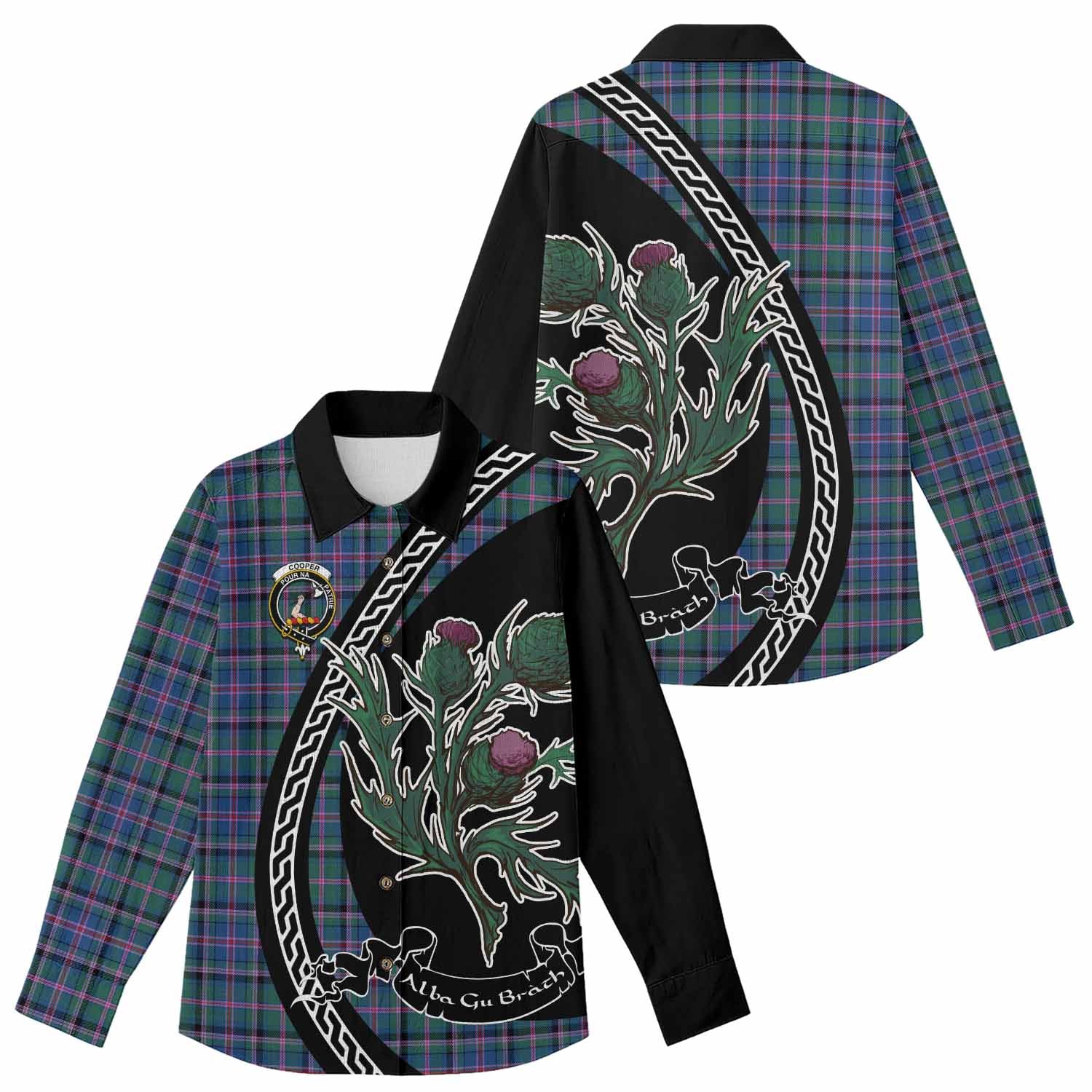 Cooper Family Crest Tartan Women Casual Shirt Alba Thistle Inspired - Tartan Vibes Clothing