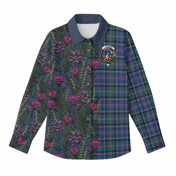 Cooper Family Crest Tartan Women Casual Shirt Scottish Thistle Flower Pattern Half Style - Tartan Vibes Clothing