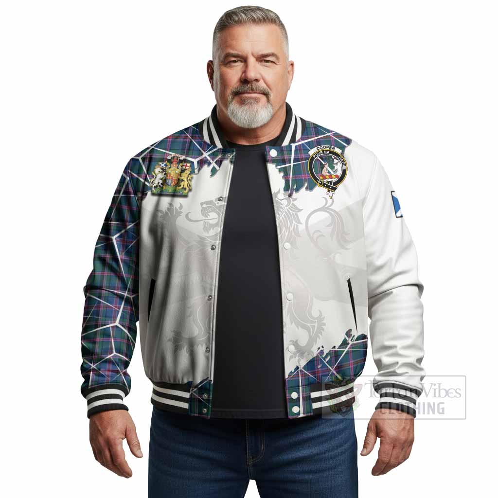 Cooper Tartan Baseball Jacket with Family Crest and Lion Rampant Grunge Style