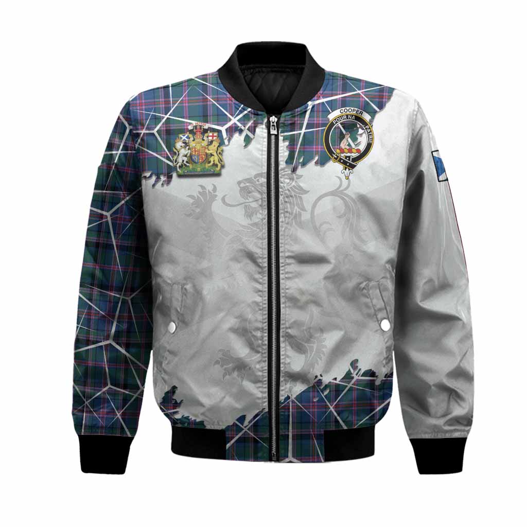 Cooper Tartan Bomber Jacket with Family Crest and Lion Rampant Grunge Style