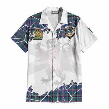 Cooper Tartan Cotton Hawaiian Shirt with Family Crest and Lion Rampant Grunge Style