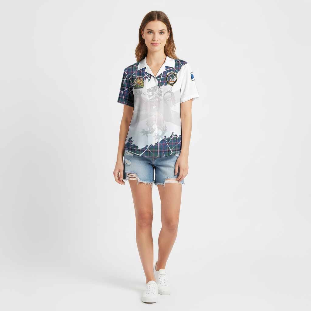 Cooper Tartan Cotton Hawaiian Shirt with Family Crest and Lion Rampant Grunge Style