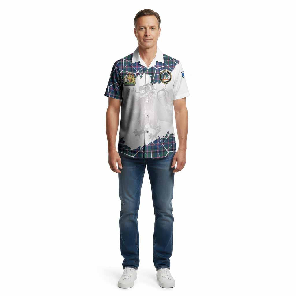 Cooper Tartan Cotton Hawaiian Shirt with Family Crest and Lion Rampant Grunge Style
