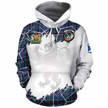 Cooper Tartan Cotton Hoodie with Family Crest and Lion Rampant Grunge Style