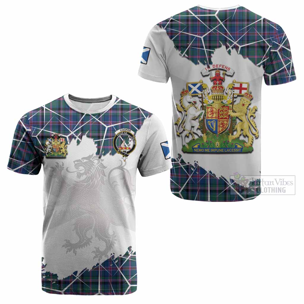 Cooper Tartan Cotton T-shirt with Family Crest and Lion Rampant Grunge Style