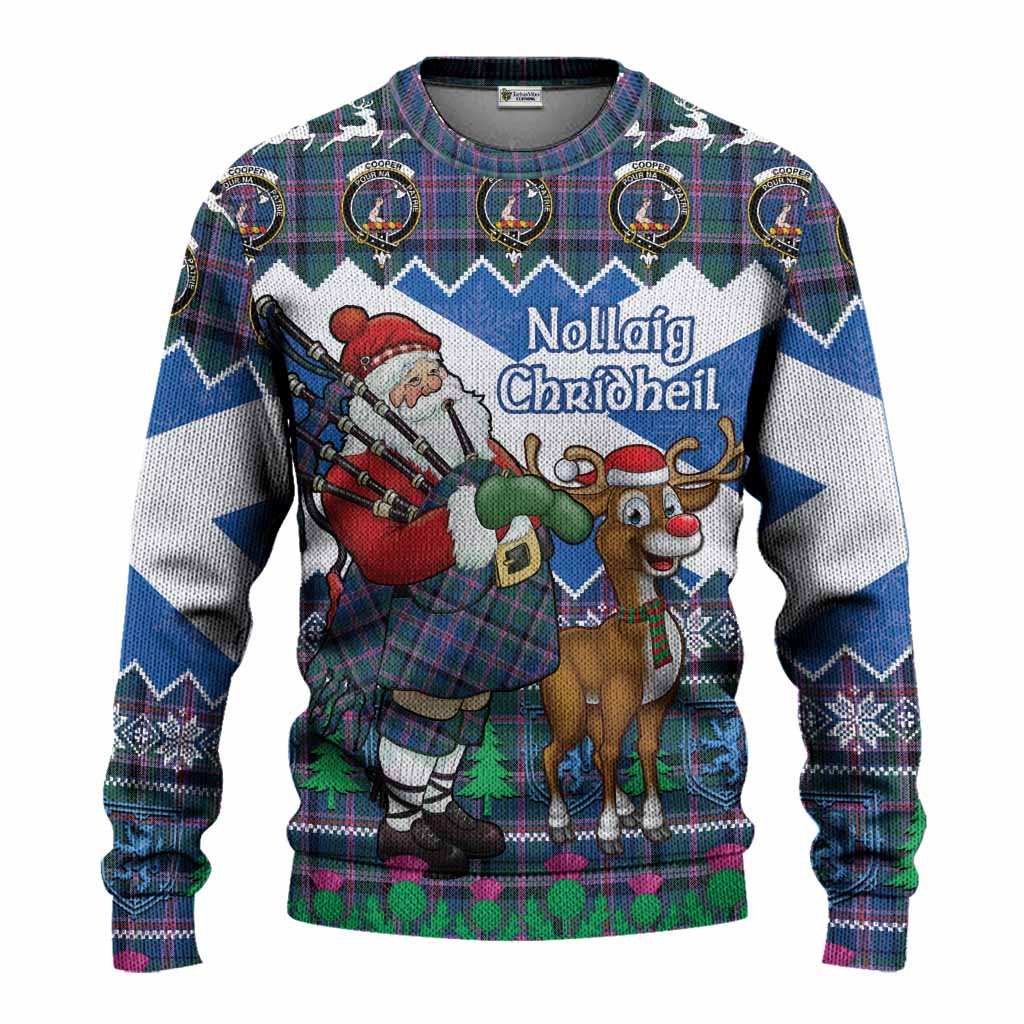 Cooper Tartan Crest Christmas Christmas Ugly Sweater Scotland Santa With Bagpipes Cute Reindeer
