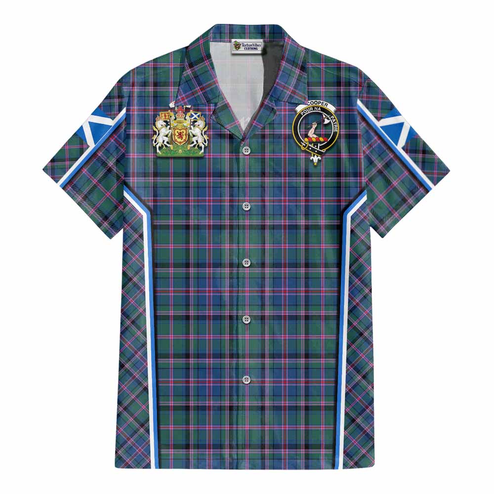Cooper Tartan Crest Cotton Hawaiian Shirt Scotland Coat of Arm Flag Style - Tartan Vibes Clothing