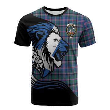 Cooper Tartan Crest Cotton T-shirt Scottish Golden Lions Wave Flow