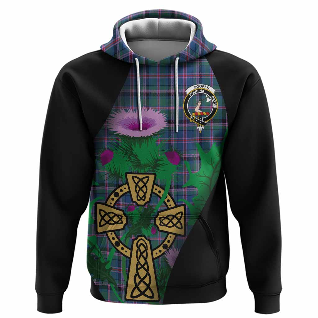 Cooper Tartan Crest Hoodie Celtic Cross Thistle Flowers