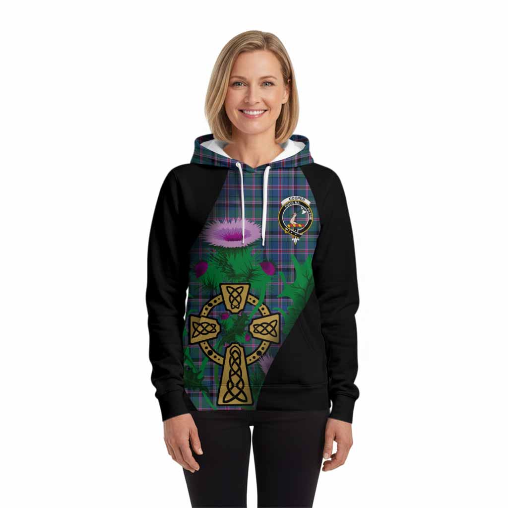 Cooper Tartan Crest Hoodie Celtic Cross Thistle Flowers