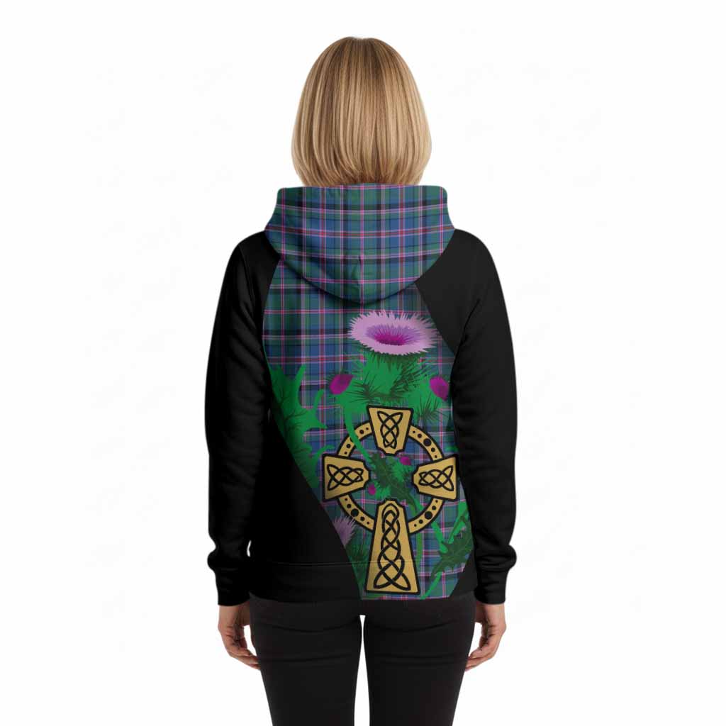 Cooper Tartan Crest Hoodie Celtic Cross Thistle Flowers