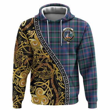 Cooper Tartan Crest Hoodie Celtic Knot and Triple Trickle Spiral Symbols