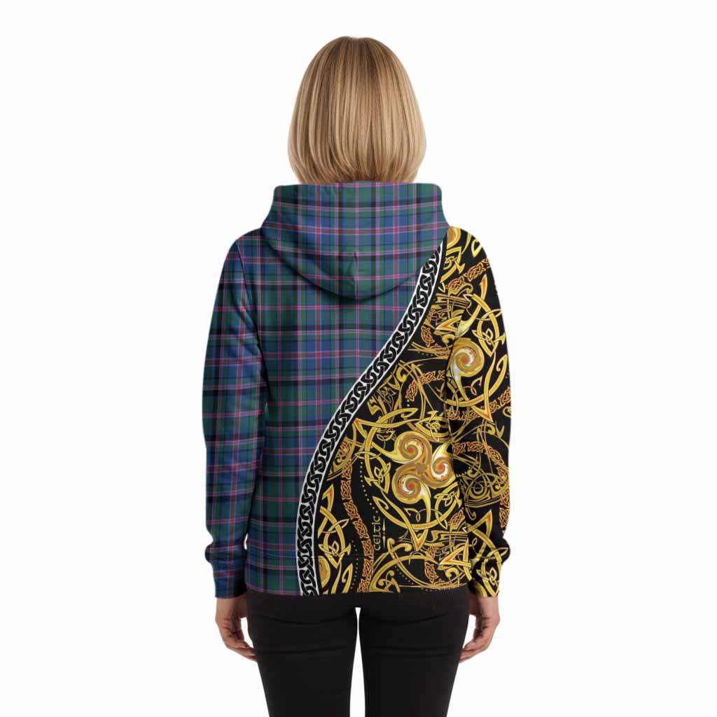 Cooper Tartan Crest Hoodie Celtic Knot and Triple Trickle Spiral Symbols