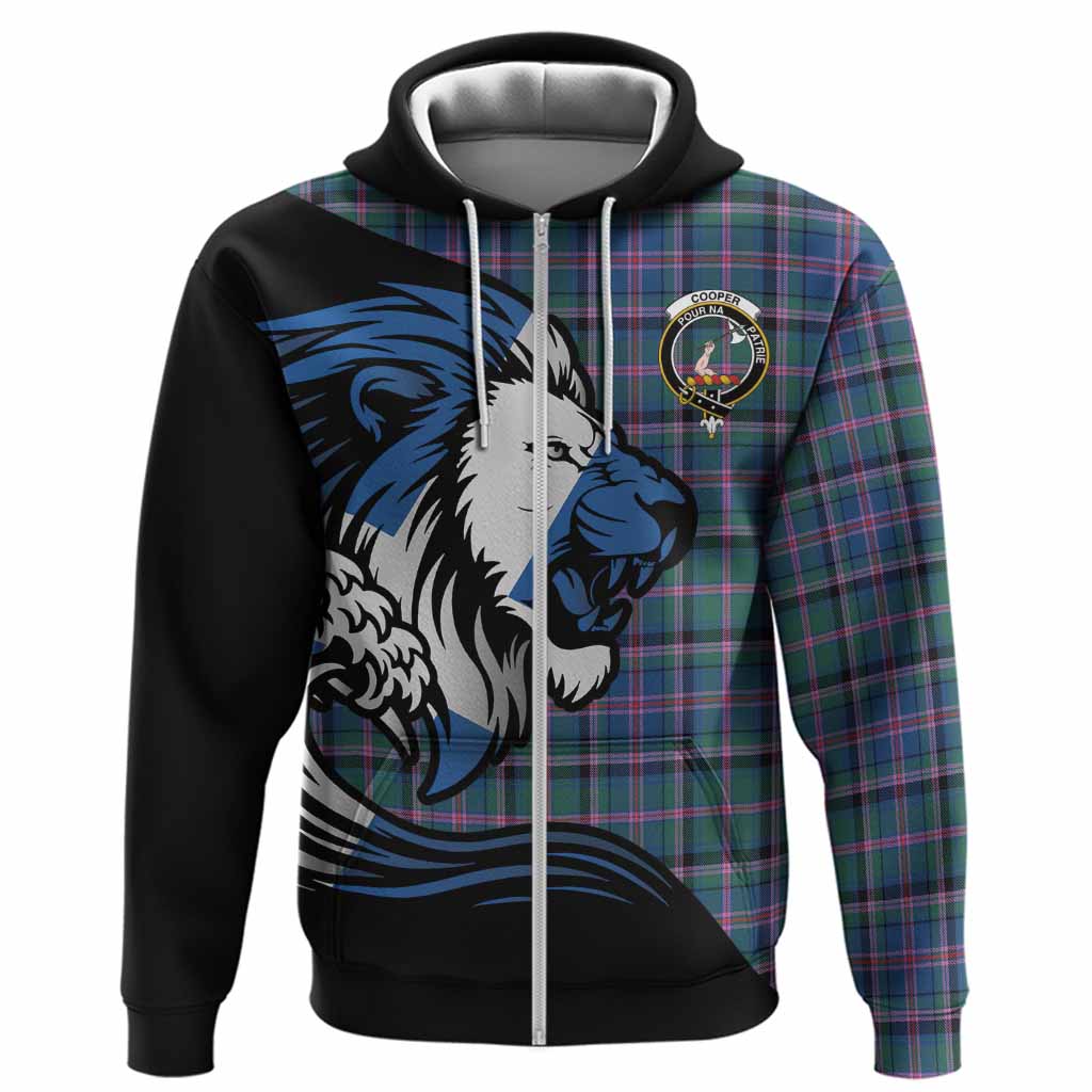 Cooper Tartan Crest Hoodie Scottish Golden Lions Wave Flow