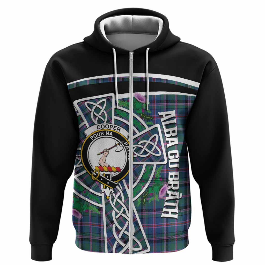 Cooper Tartan Crest Hoodie Scottish Thistle Celtic Cross Alba Gu Brath