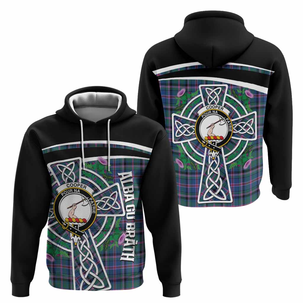 Cooper Tartan Crest Hoodie Scottish Thistle Celtic Cross Alba Gu Brath