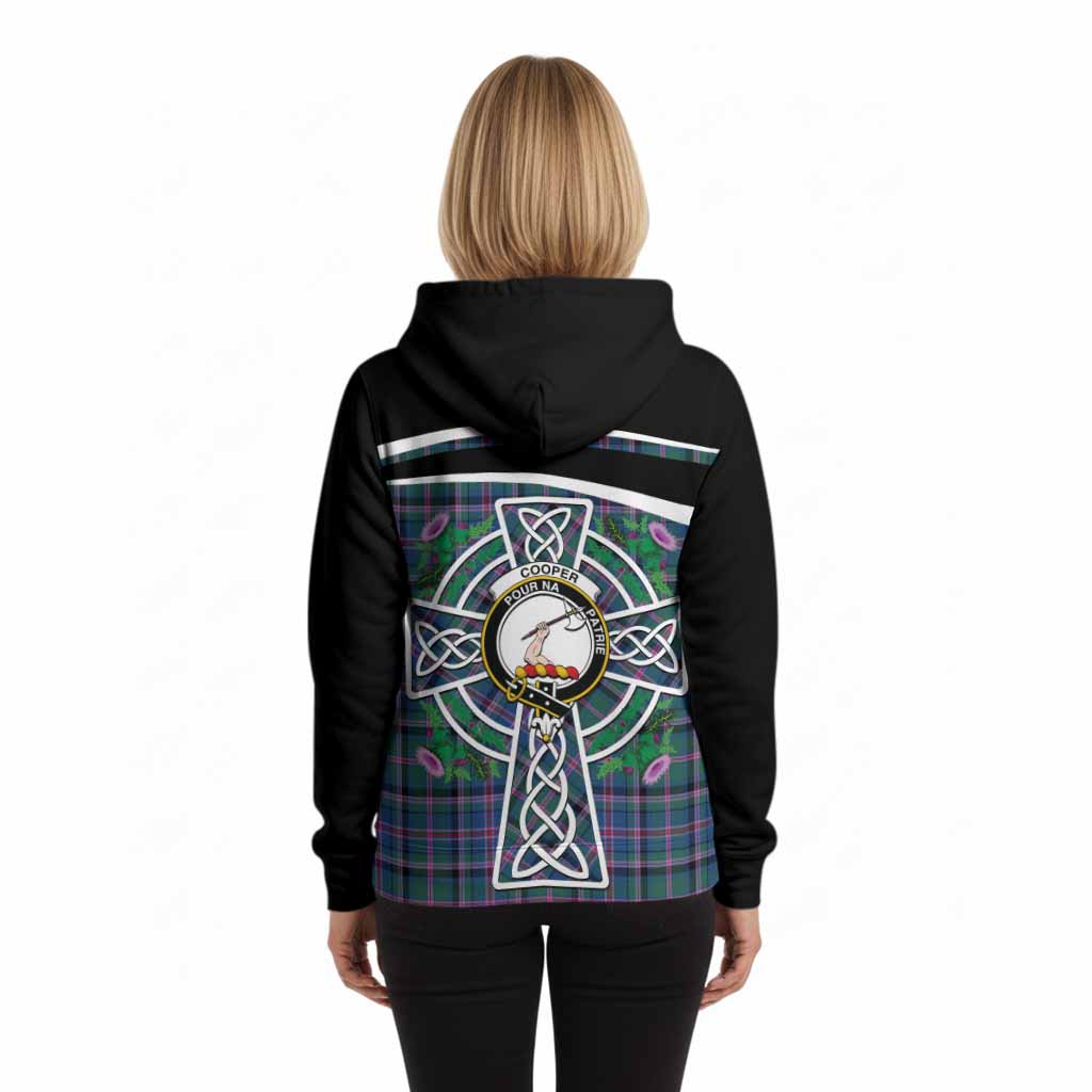 Cooper Tartan Crest Hoodie Scottish Thistle Celtic Cross Alba Gu Brath
