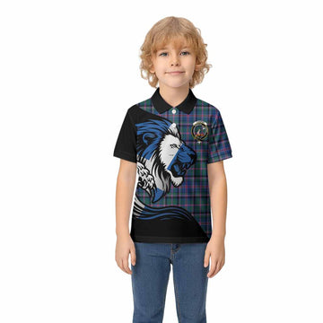 Cooper Tartan Crest Kid Polo Shirt Scottish Golden Lions Wave Flow