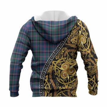 Cooper Tartan Crest Knitted Hoodie Celtic Knot and Triple Trickle Spiral Symbols