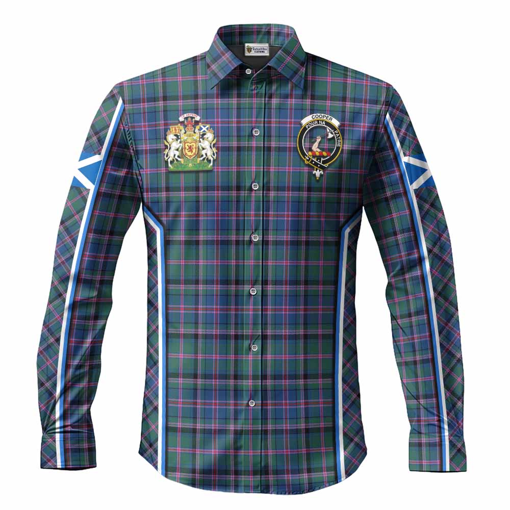 Cooper Tartan Crest Long Sleeve Button Shirts Scotland Coat of Arm Flag Style - Tartan Vibes Clothing